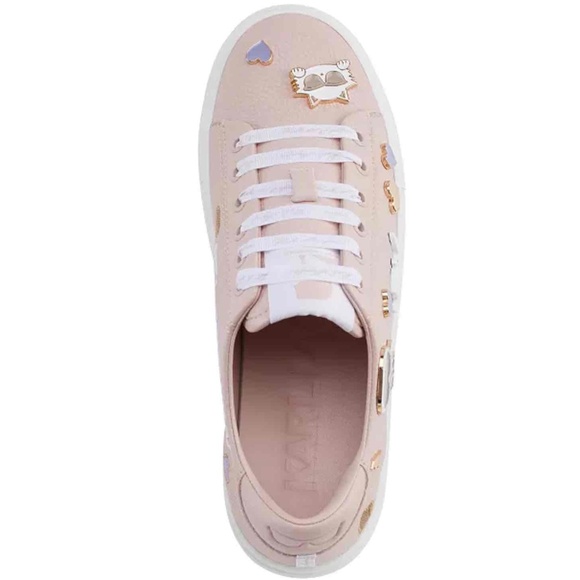 Karl Lagerfeld Pink Heart Embellished Graphic White Lace Sole Casual Sneakers8.5 - Picture 4 of 7